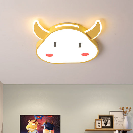 Calf - Shaped Cartoon Acrylic Led Flushmount Ceiling Light For Bedroom In Warm/White