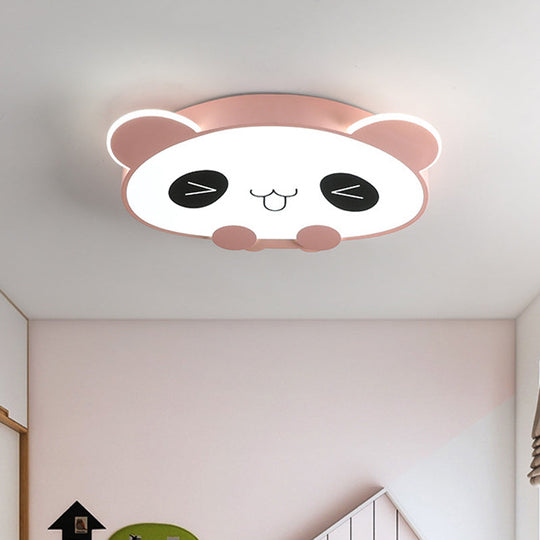Black/Pink Panda Led Flushmount Fixture Modern Acrylic Ceiling Light For Bedroom