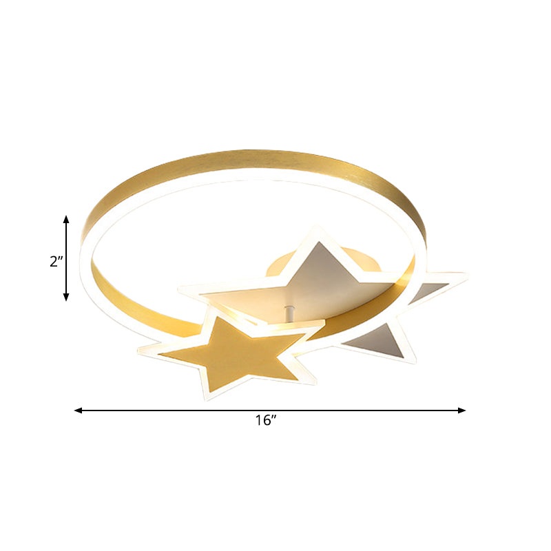 Contemporary Gold Led Flush Mount Lamp With Star Design - Bedroom Ceiling Fixture In Warm/White