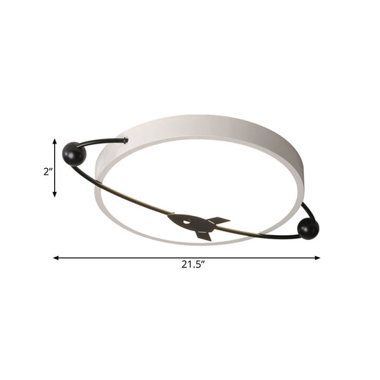 Contemporary White Led Acrylic Flush Mount Drum Ceiling Light With Airship Design - Warm/White