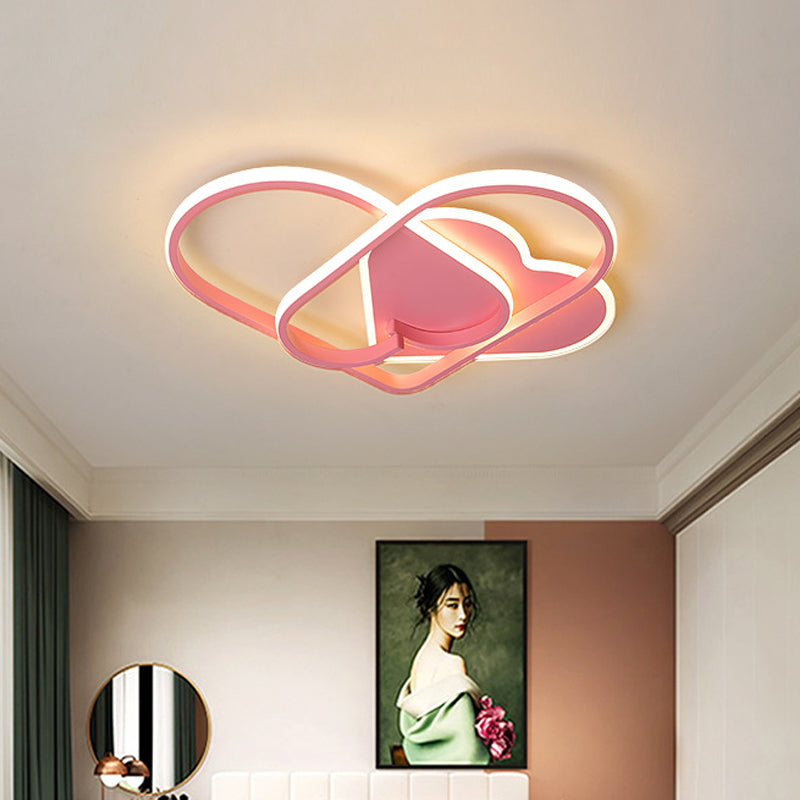 Led Ceiling Mounted Heart Pendant Light With Pink Twisting Design - Minimalist Flush Fixture For