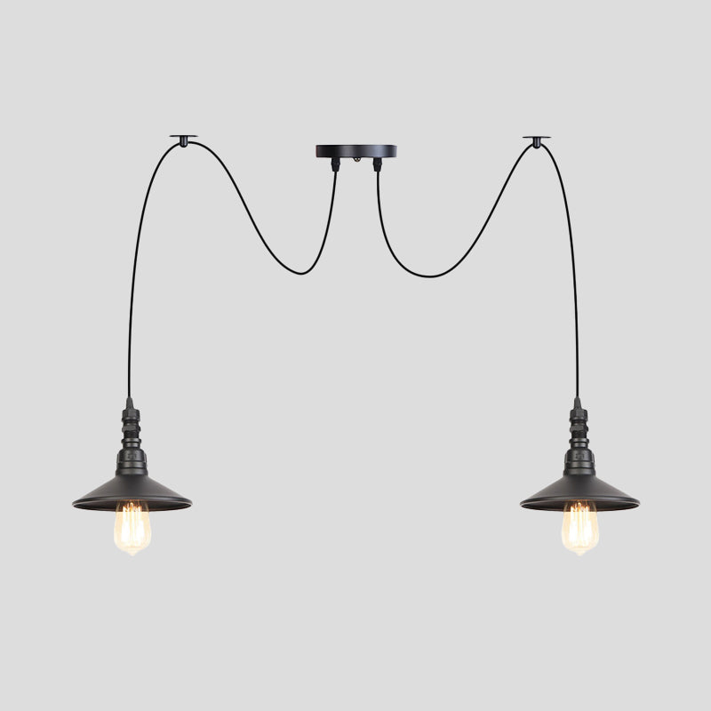 Iron Saucer Vintage Led Pendant Light With Multiple Lights Black Finish