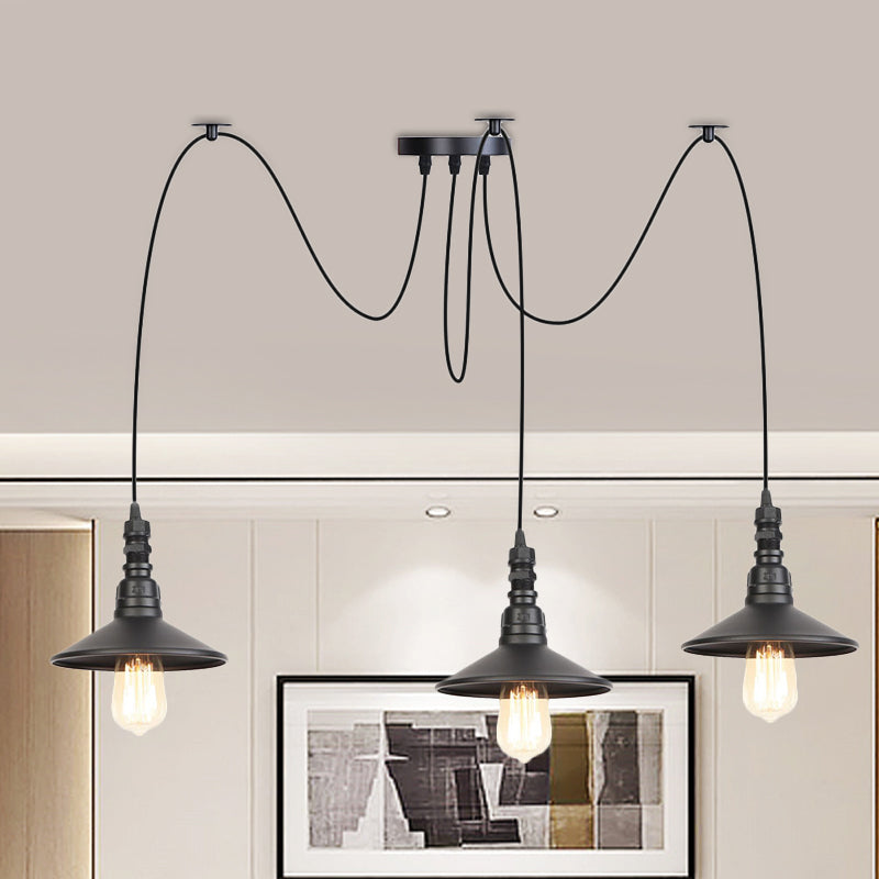 Iron Saucer Vintage Led Pendant Light With Multiple Lights Black Finish 3 /