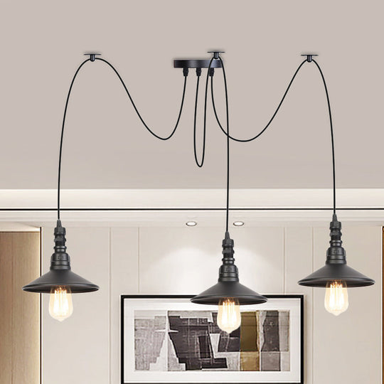 Vintage Iron Saucer Led Pendant - Black 2/3/6 Lights Bar Swag Pendulum Lamp 3 /