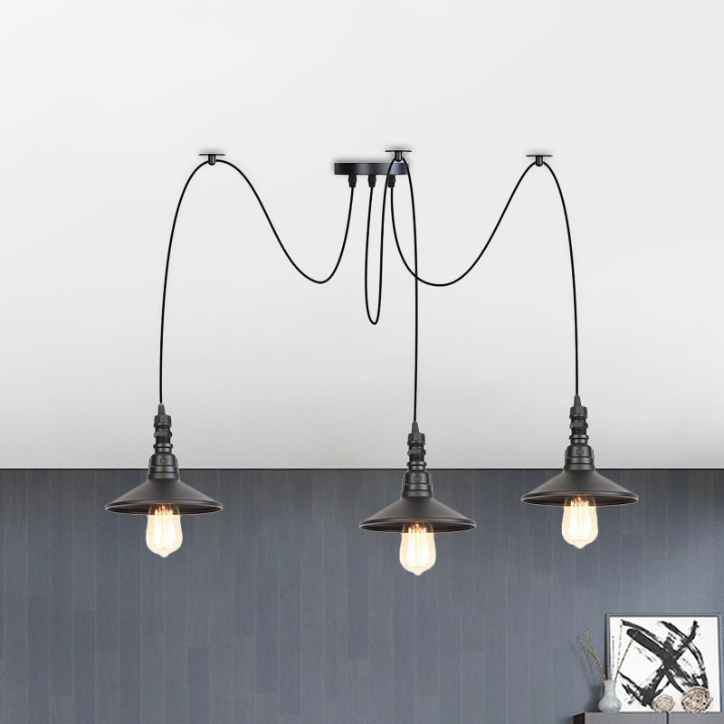 Iron Saucer Vintage Led Pendant Light With Multiple Lights Black Finish