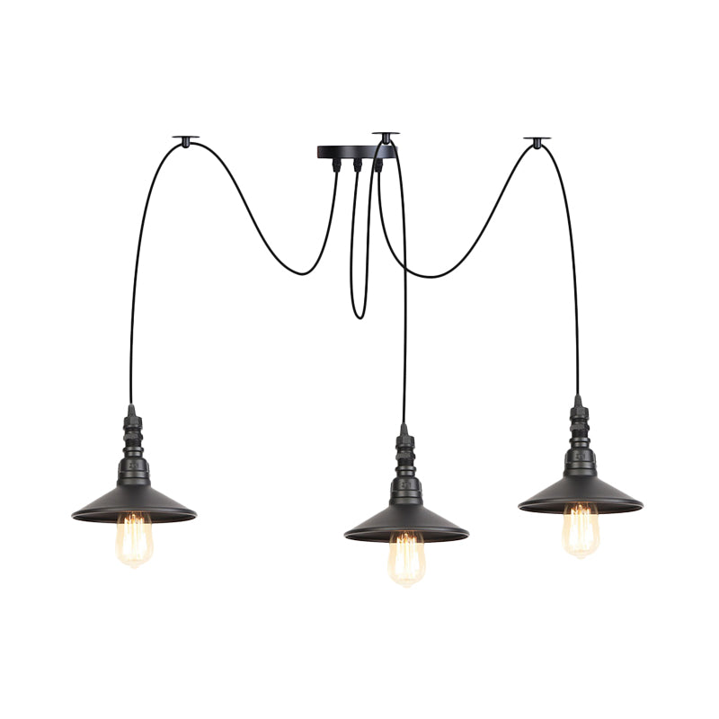 Vintage Iron Saucer Led Pendant - Black 2/3/6 Lights Bar Swag Pendulum Lamp
