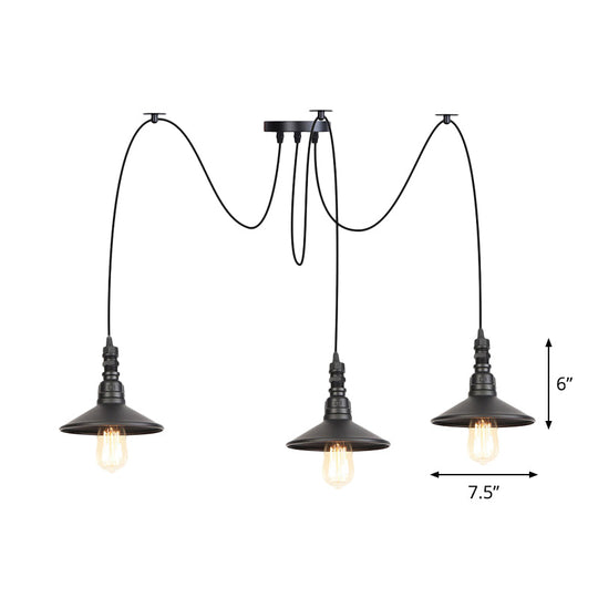 Vintage Iron Saucer Led Pendant - Black 2/3/6 Lights Bar Swag Pendulum Lamp