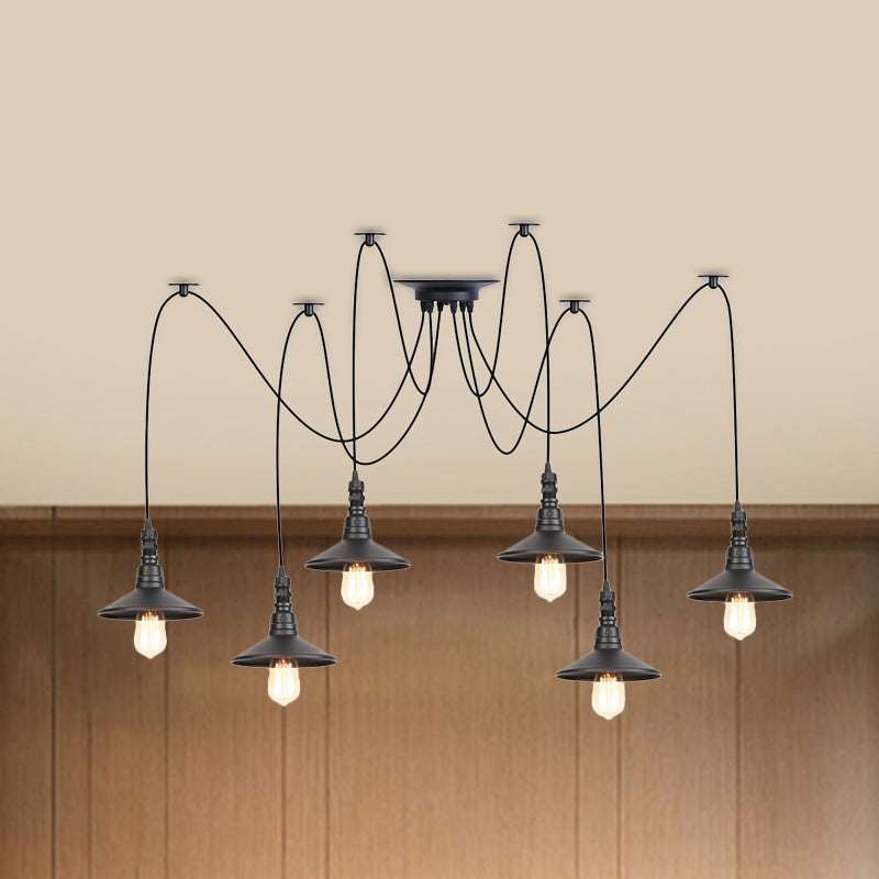 Iron Saucer Vintage Led Pendant Light With Multiple Lights Black Finish