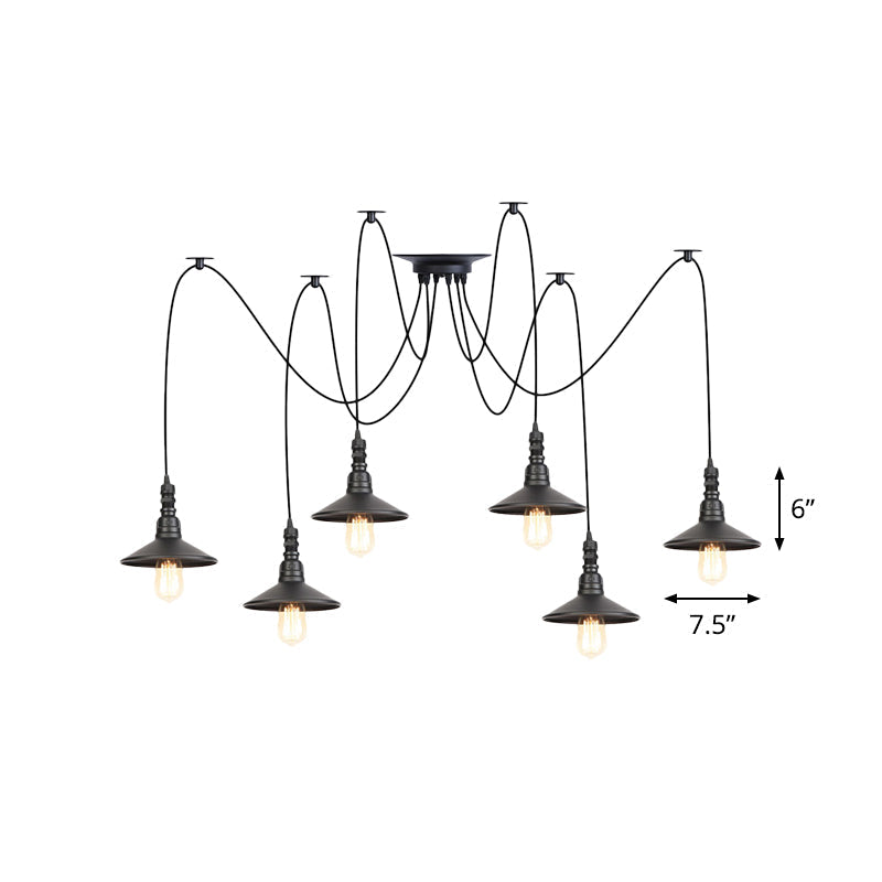 Iron Saucer Vintage Led Pendant Light With Multiple Lights Black Finish