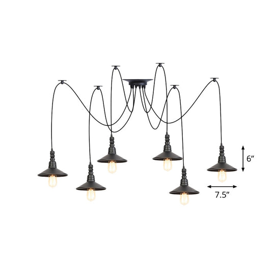 Iron Saucer Vintage Led Pendant Light With Multiple Lights Black Finish