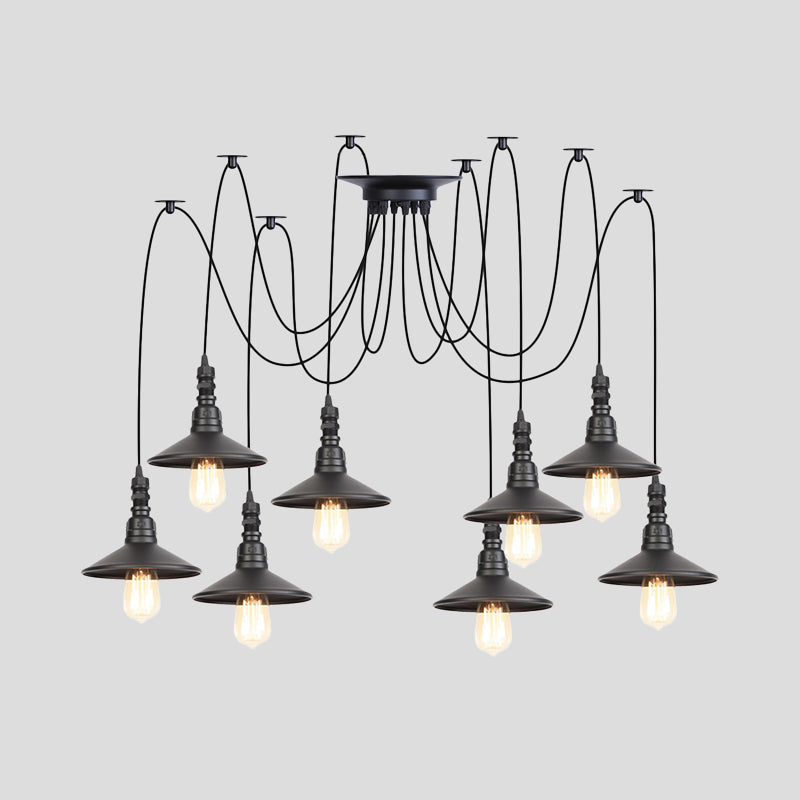 Iron Saucer Vintage Led Pendant Light With Multiple Lights Black Finish