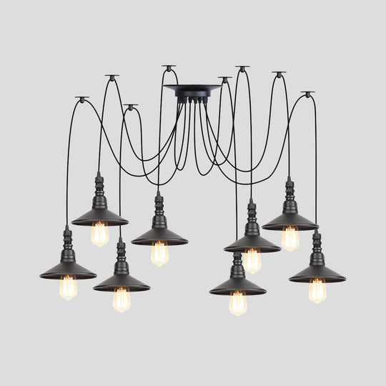 Iron Saucer Vintage Led Pendant Light With Multiple Lights Black Finish