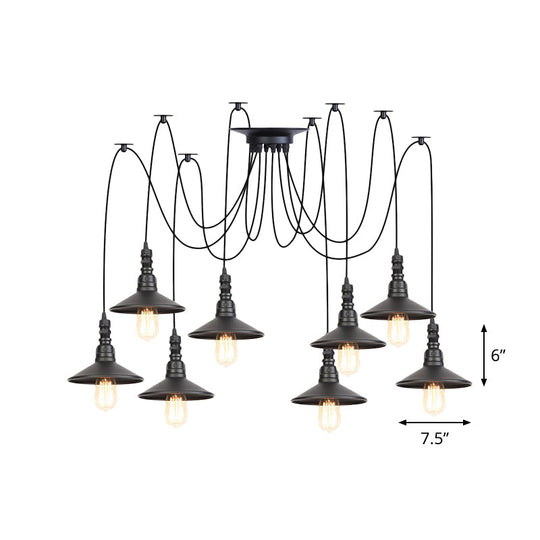 Iron Saucer Vintage Led Pendant Light With Multiple Lights Black Finish