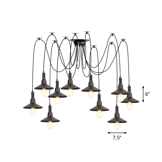 Vintage Iron Saucer Led Pendant - Black 2/3/6 Lights Bar Swag Pendulum Lamp