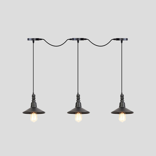 Industrial Black Iron Pendant Light With Saucer Design - Multi-Pendant Fixture 3/5/7 Heads Tandem
