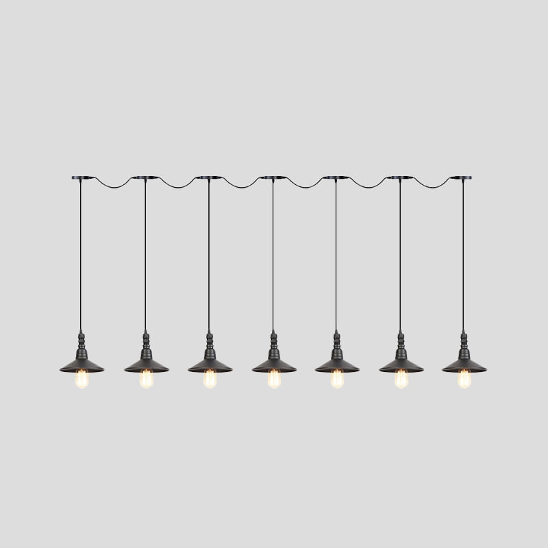 Industrial Black Iron Pendant Light With Saucer Design - Multi-Pendant Fixture 3/5/7 Heads Tandem