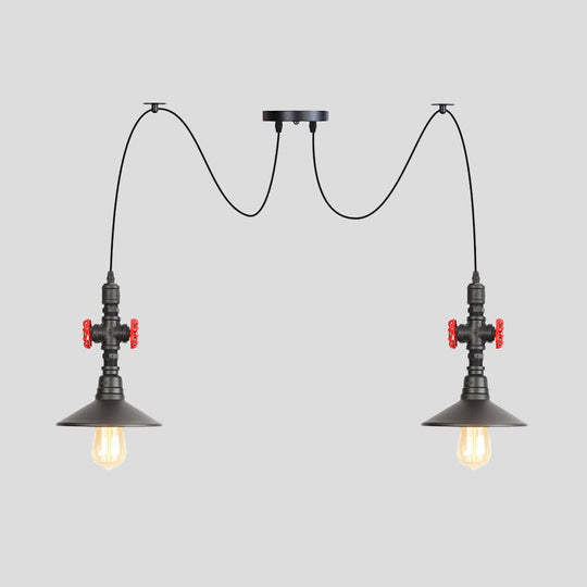 Iron Black Multi Light Chandelier Saucer With 2/3/6 Heads - Antiqued Swag Ceiling Pendant Lamp