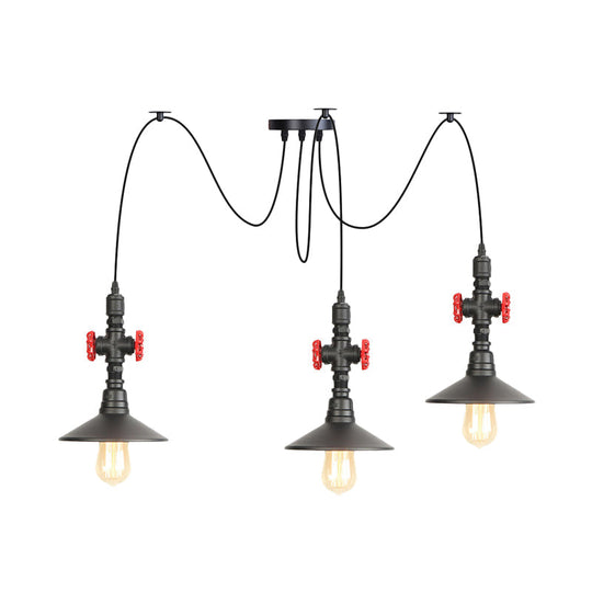 Iron Black Multi Light Chandelier Saucer With 2/3/6 Heads - Antiqued Swag Ceiling Pendant Lamp