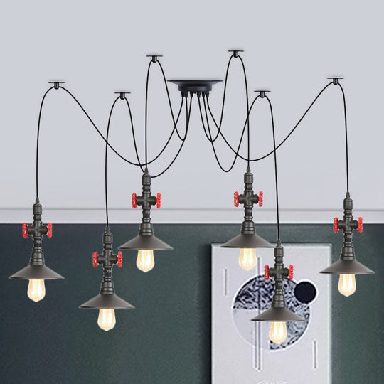 Iron Black Multi Light Chandelier Saucer With 2/3/6 Heads - Antiqued Swag Ceiling Pendant Lamp 6 /