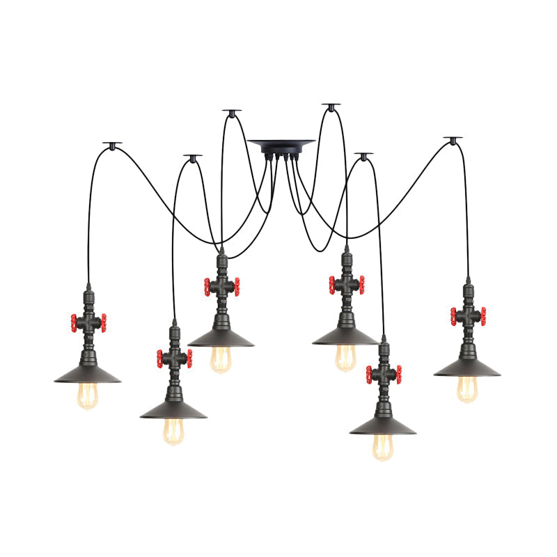 Iron Black Multi Light Chandelier Saucer With 2/3/6 Heads - Antiqued Swag Ceiling Pendant Lamp