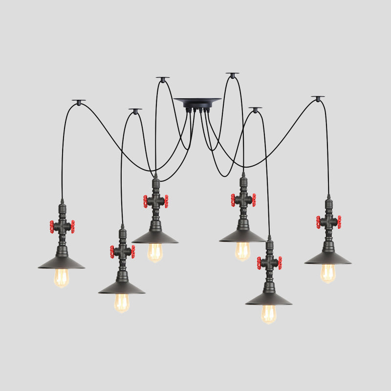 Iron Black Multi Light Chandelier Saucer With 2/3/6 Heads - Antiqued Swag Ceiling Pendant Lamp