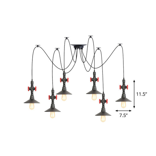 Iron Black Multi Light Chandelier Saucer With 2/3/6 Heads - Antiqued Swag Ceiling Pendant Lamp