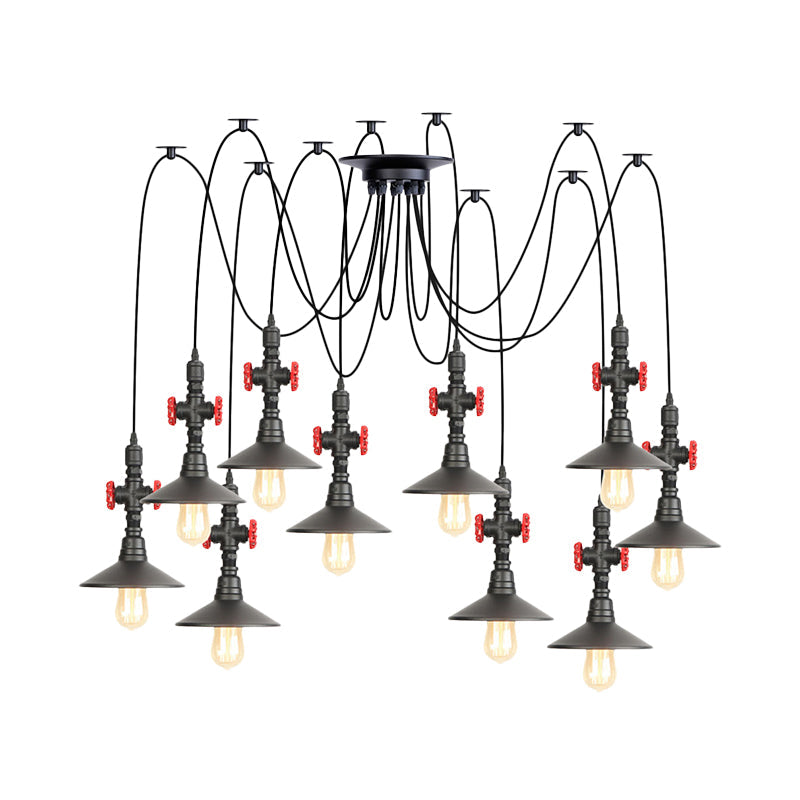 Iron Black Multi Light Chandelier Saucer With 2/3/6 Heads - Antiqued Swag Ceiling Pendant Lamp