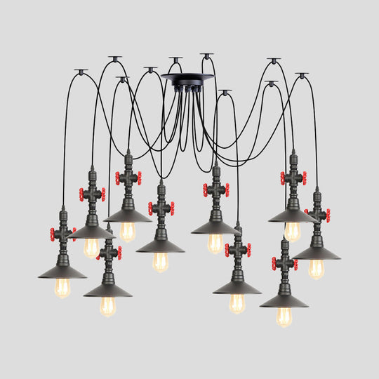 Iron Black Multi Light Chandelier Saucer With 2/3/6 Heads - Antiqued Swag Ceiling Pendant Lamp