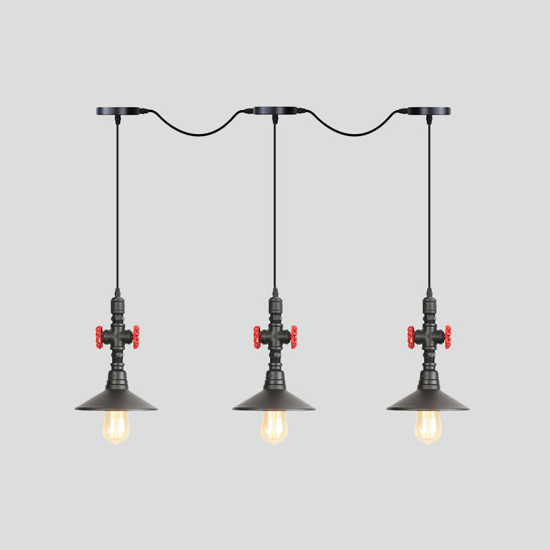 Industrial Saucer Iron Tandem Pendant Lamp In Black - 3/5/7-Bulb Restaurant Lighting Solution