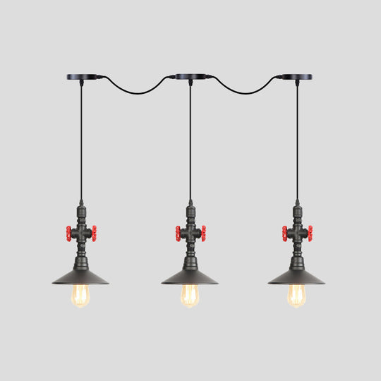 Industrial Saucer Iron Tandem Pendant Lamp In Black - 3/5/7-Bulb Restaurant Lighting Solution