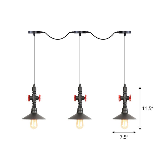 Industrial Saucer Iron Tandem Pendant Lamp In Black - 3/5/7-Bulb Restaurant Lighting Solution
