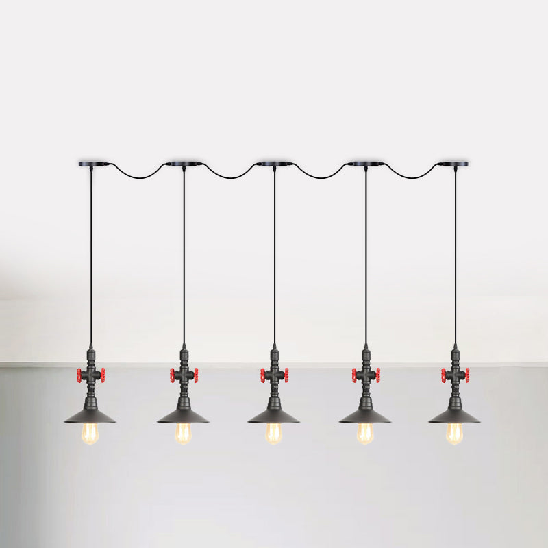 Industrial Saucer Iron Tandem Pendant Lamp In Black - 3/5/7-Bulb Restaurant Lighting Solution