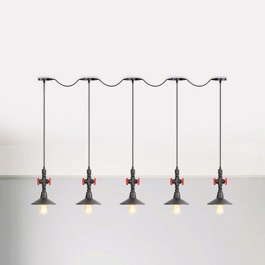 Industrial Saucer Iron Tandem Pendant Lamp In Black - 3/5/7-Bulb Restaurant Lighting Solution