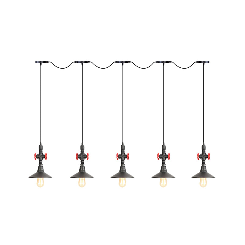 Industrial Saucer Iron Tandem Pendant Lamp In Black - 3/5/7-Bulb Restaurant Lighting Solution