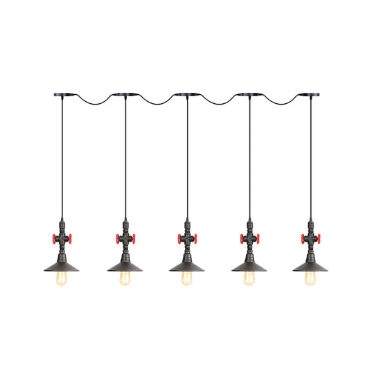 Industrial Saucer Iron Tandem Pendant Lamp In Black - 3/5/7-Bulb Restaurant Lighting Solution