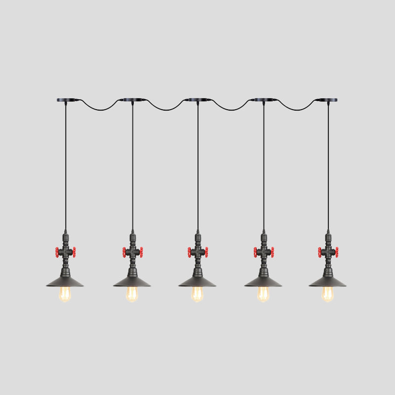 Industrial Saucer Iron Tandem Pendant Lamp In Black - 3/5/7-Bulb Restaurant Lighting Solution