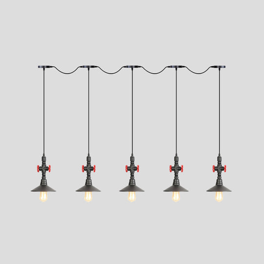 Industrial Saucer Iron Tandem Pendant Lamp In Black - 3/5/7-Bulb Restaurant Lighting Solution