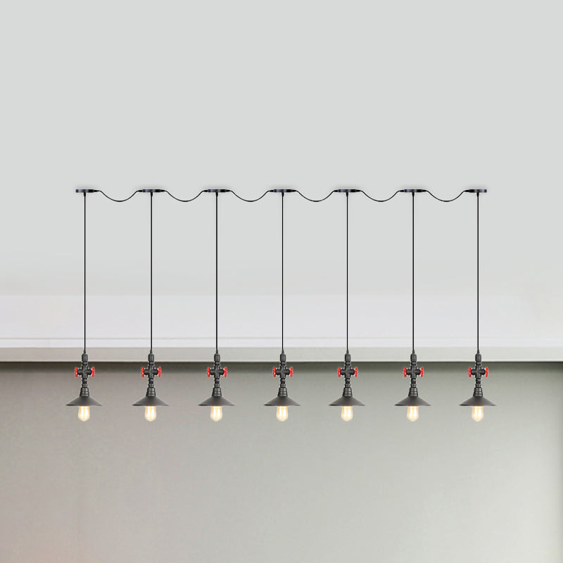 Industrial Saucer Iron Tandem Pendant Lamp In Black - 3/5/7-Bulb Restaurant Lighting Solution