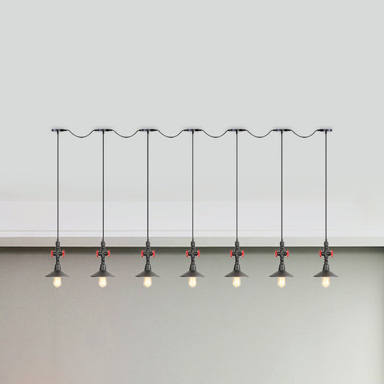 Industrial Saucer Iron Tandem Pendant Lamp In Black - 3/5/7-Bulb Restaurant Lighting Solution