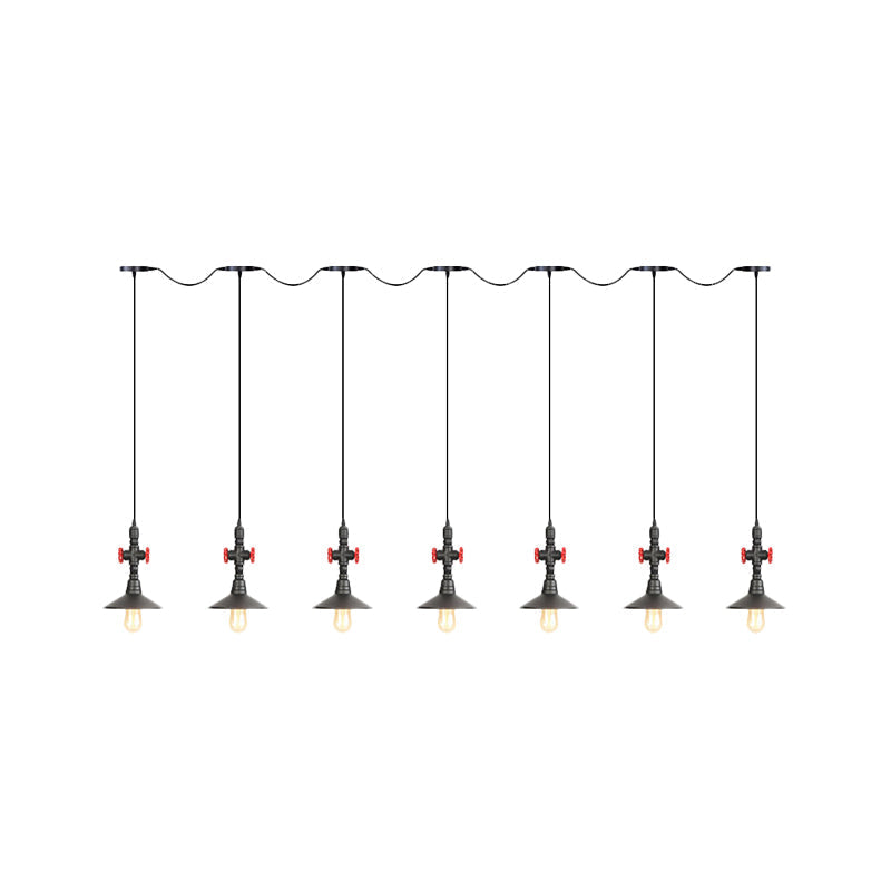 Industrial Saucer Iron Tandem Pendant Lamp In Black - 3/5/7-Bulb Restaurant Lighting Solution