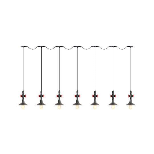 Industrial Saucer Iron Tandem Pendant Lamp In Black - 3/5/7-Bulb Restaurant Lighting Solution