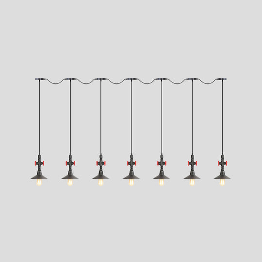 Industrial Saucer Iron Tandem Pendant Lamp In Black - 3/5/7-Bulb Restaurant Lighting Solution