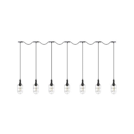 Rustic Black Wire Cage Pendant Lamp - Tandem Multi Ceiling Light Fixture With Iron Heads For