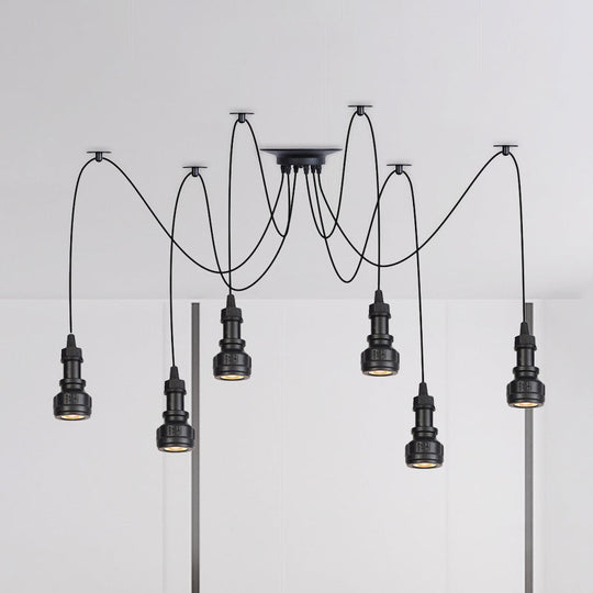 Water Pipe Multi Light Chandelier - Farmhouse-Style Black Iron Swag Led Pendant