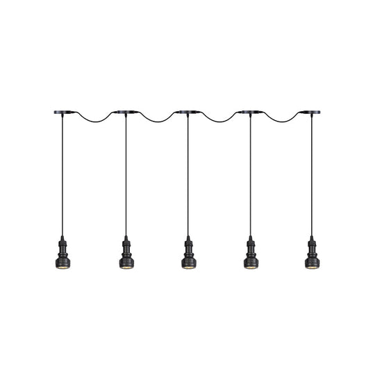 Rustic Iron Ceiling Light With Led Bulbs - Perfect For Coffee Shops Black Finish Available In 3/5/7
