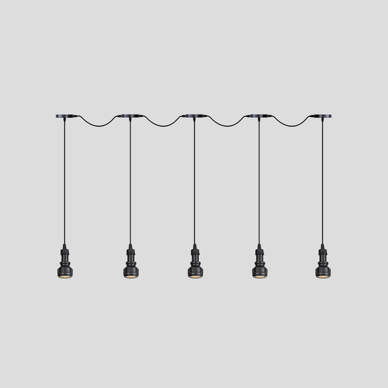 Rustic Iron Ceiling Light With Led Bulbs - Perfect For Coffee Shops Black Finish Available In 3/5/7