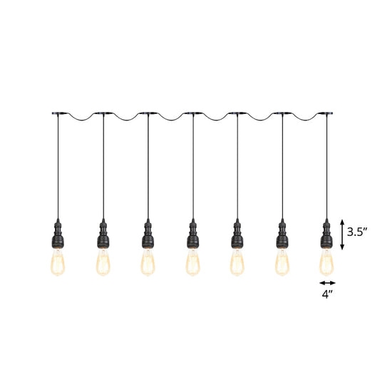 Vintage Iron Restaurant Pendant Lamp - Exposed Bulb Black Finish 5/7 Lights Tandem Multi-Hanging