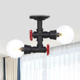 Antiqued Black Semi Mount Lighting With Clear Glass - 2-Light Sphere Flush Mounted Lamp / B