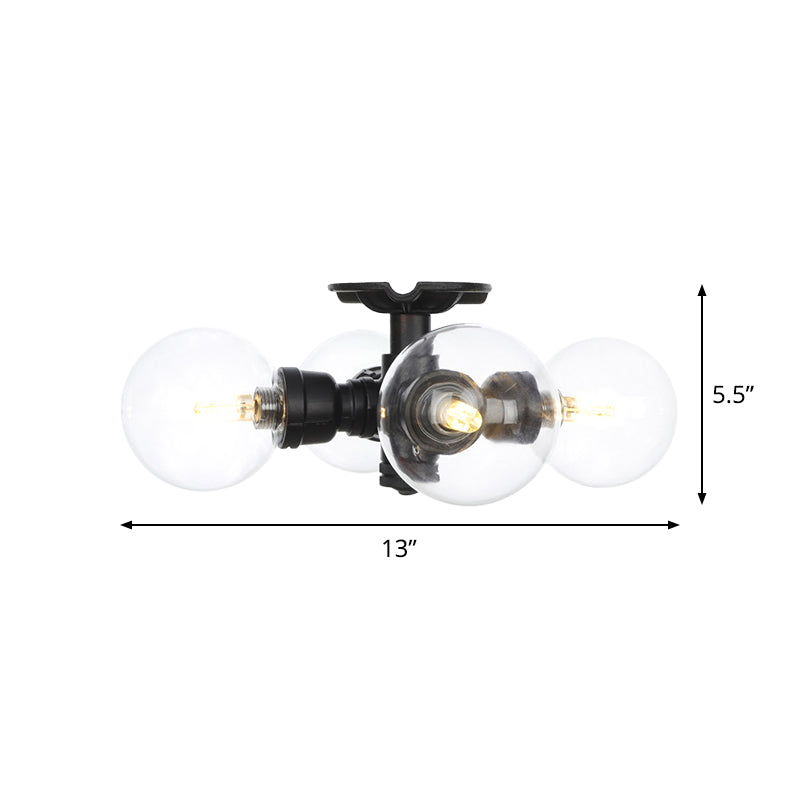 Industrial Orb Semi - Flush Clear Glass Led Lights In Black