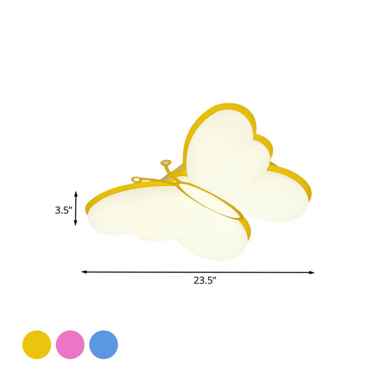 Contemporary Led Butterfly Ceiling Lamp For Bedroom - Acrylic Flush Mount In Yellow/Pink/Blue